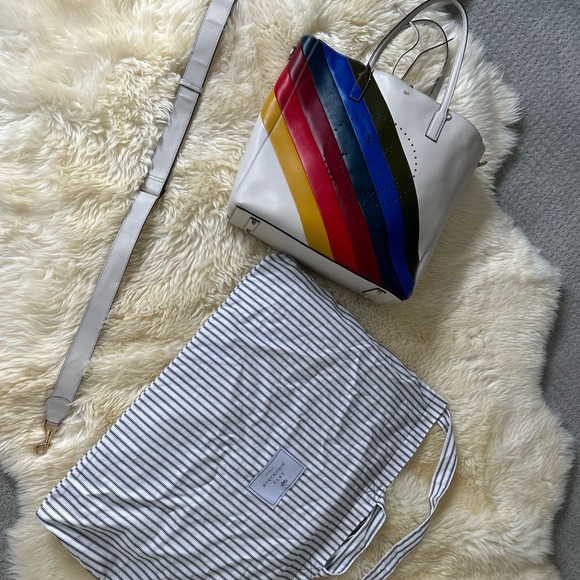 Anya Hindmarch Rainbow Leather Ebury Large should strap purse, white smiley. - Picture 4 of 13